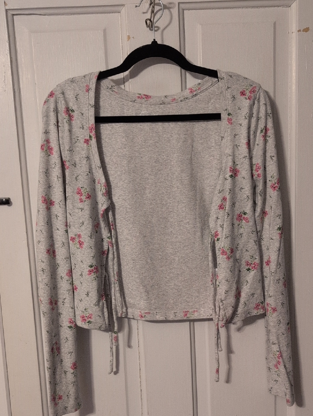 aerie Light Heather Gray Floral Cardigan - Pink Rose Accents